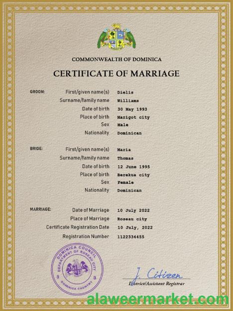 Dominica marriage certificate PSD template